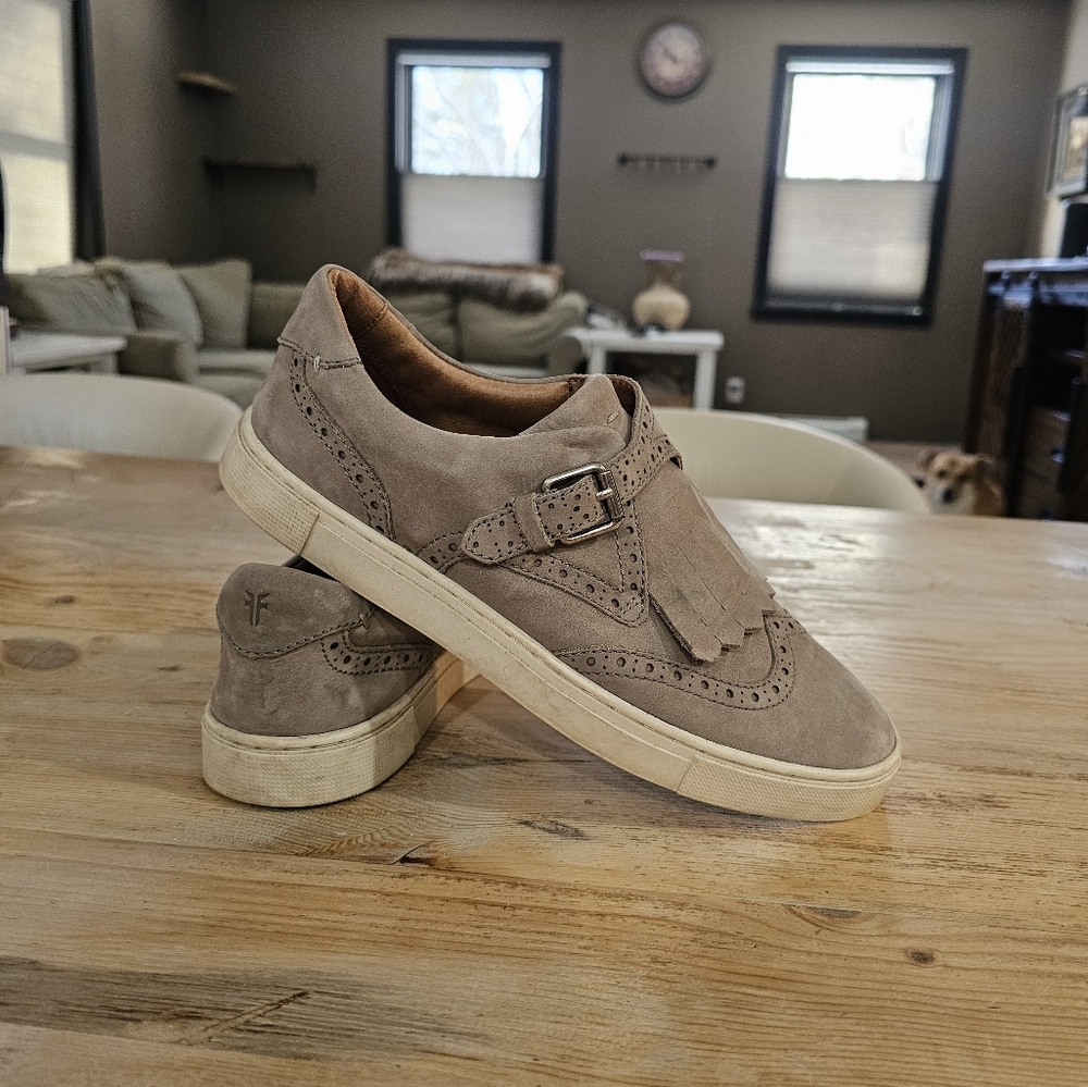 Frye Gemma Gray Kiltie Buckle Slip on Platform Sneaker Wingtip - Picture 4 of 10
